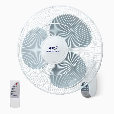PROAIRA 16-inch Wall-Mount Oscillating Fan w/Adjustable Tilt w/Remote and Timer, White WF16RW